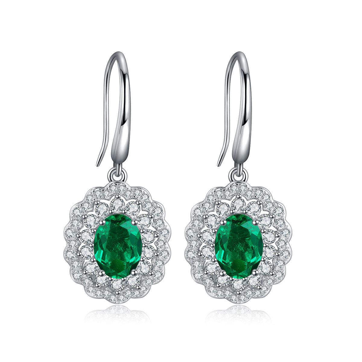 Lab Zambian Emerald Hoop Earrings Silver Dangle Earrings - ROISGEMS