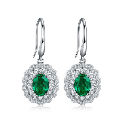 Lab Zambian Emerald Hoop Earrings Silver Dangle Earrings - ROISGEMS