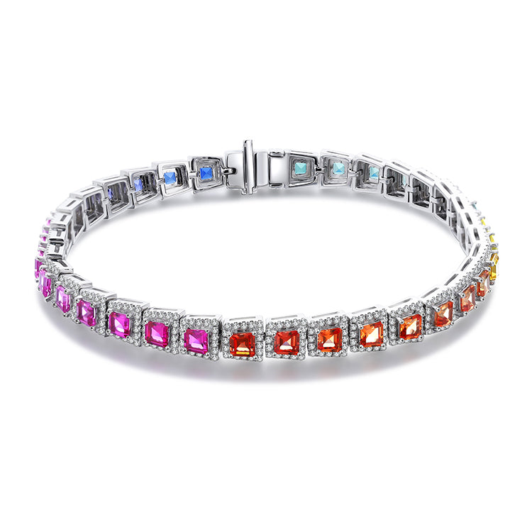 High Quality Diamond Rainbow Design Solid Silver  Bracelet For Lady