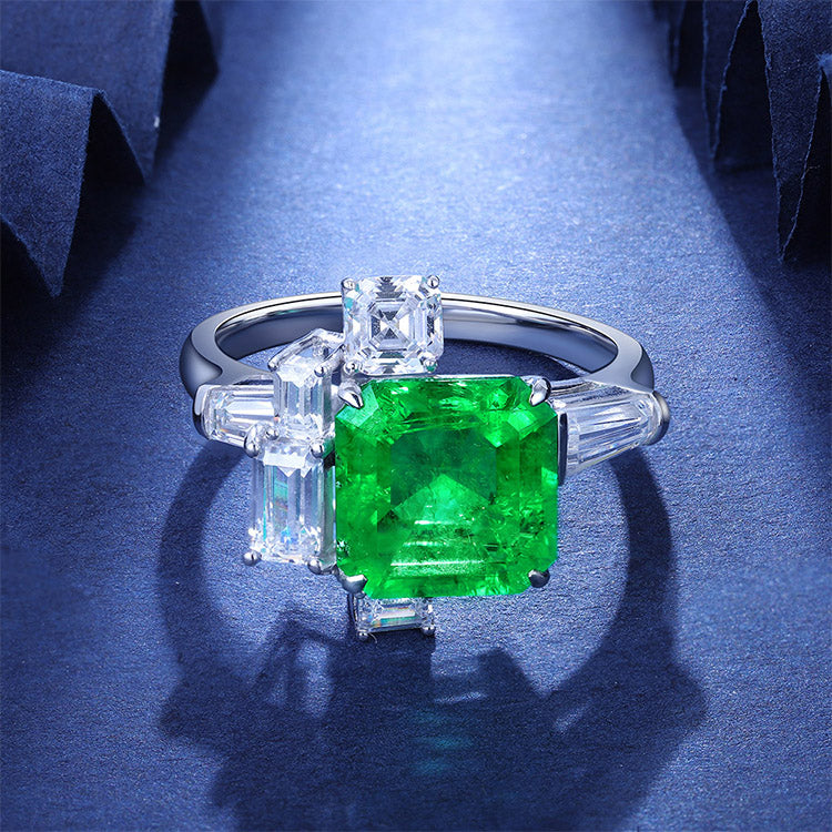 Elegant Women Gold 18k Real 2.66ct Gemstone Lab Emerald Ring