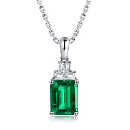 Emerald Stone 925 Sterling Silver Necklace Fashion Minimalist Jewelry - ROISGEMS