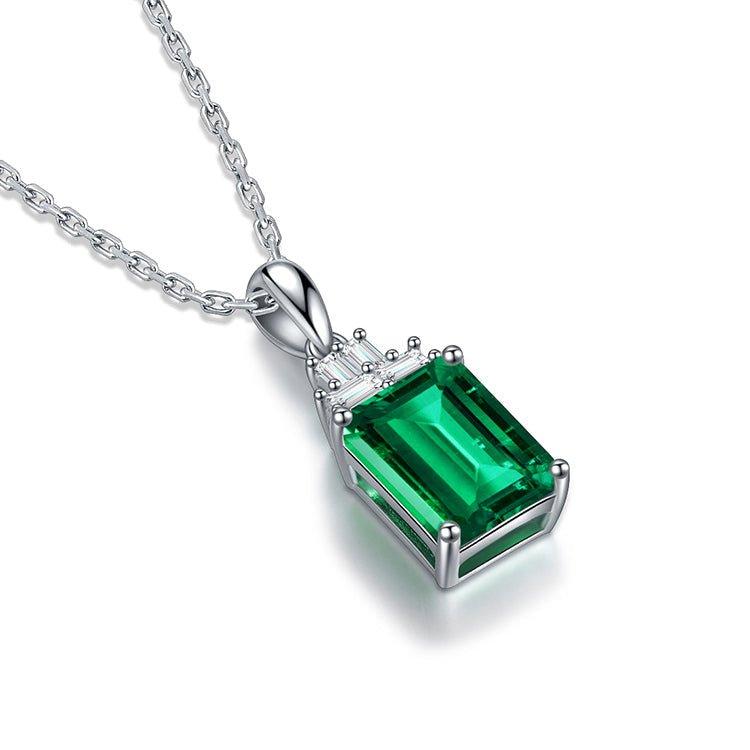 Emerald Stone 925 Sterling Silver Necklace Fashion Minimalist Jewelry - ROISGEMS