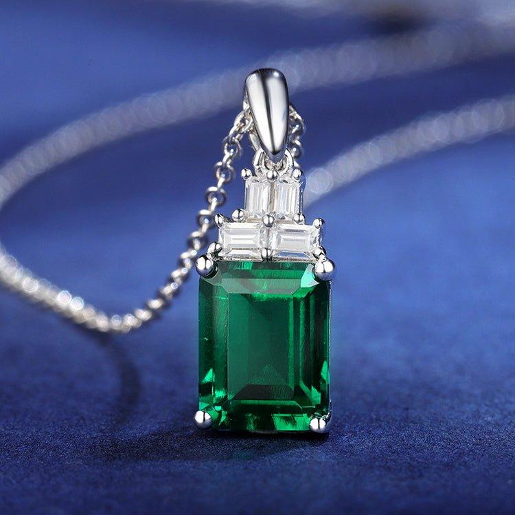 Emerald Stone 925 Sterling Silver Necklace Fashion Minimalist Jewelry - ROISGEMS