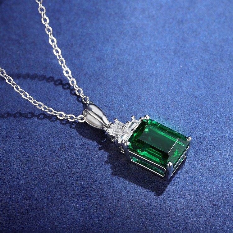 Emerald Stone 925 Sterling Silver Necklace Fashion Minimalist Jewelry - ROISGEMS