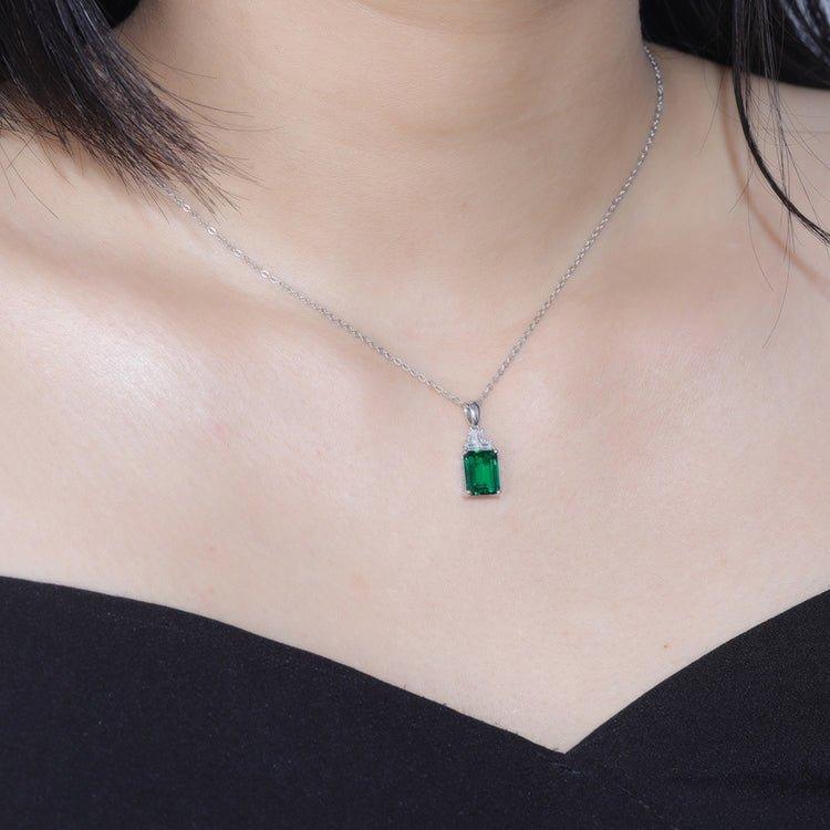 Emerald Stone 925 Sterling Silver Necklace Fashion Minimalist Jewelry - ROISGEMS