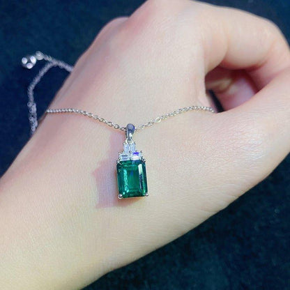 Emerald Stone 925 Sterling Silver Necklace Fashion Minimalist Jewelry - ROISGEMS