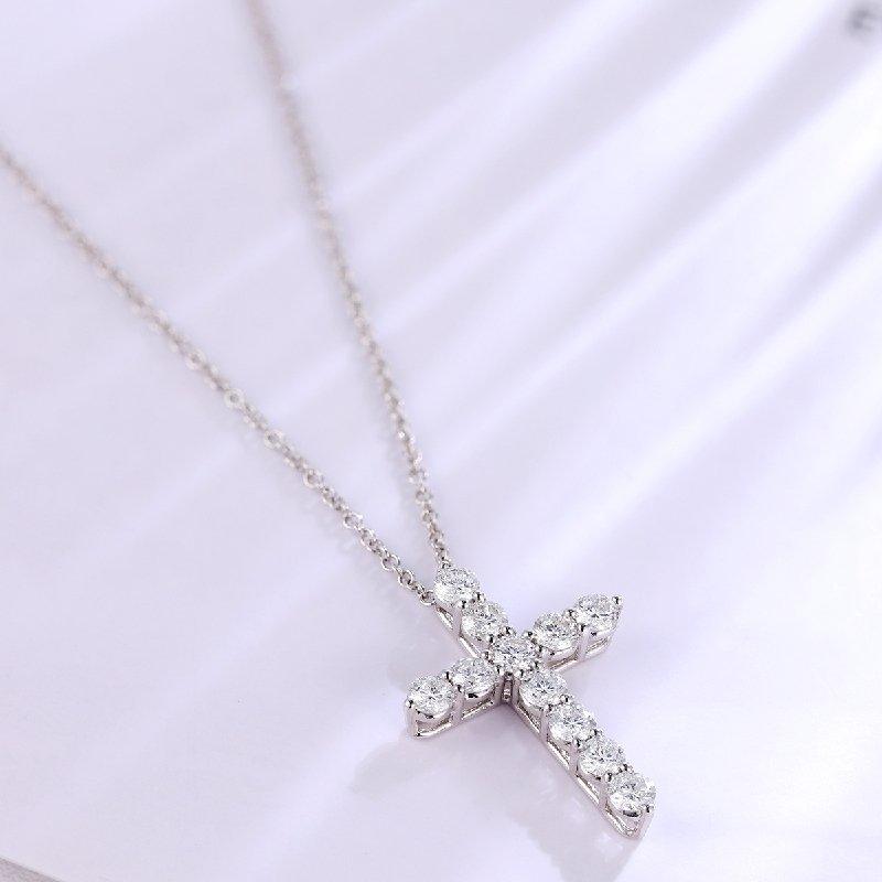 Fashion 18K White Gold Lab Crown Gems Fine Jewelry Cross Necklace - ROISGEMS