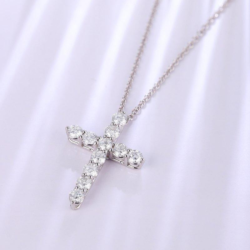 Fashion 18K White Gold Lab Crown Gems Fine Jewelry Cross Necklace - ROISGEMS