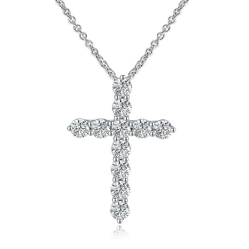 Fashion 18K White Gold Lab Crown Gems Fine Jewelry Cross Necklace - ROISGEMS