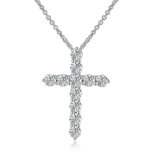 Fashion 18K White Gold Lab Crown Gems Fine Jewelry Cross Necklace - ROISGEMS