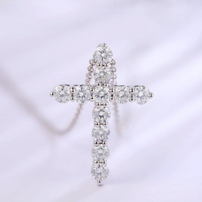 Fashion 18K White Gold Lab Crown Gems Fine Jewelry Cross Necklace - ROISGEMS