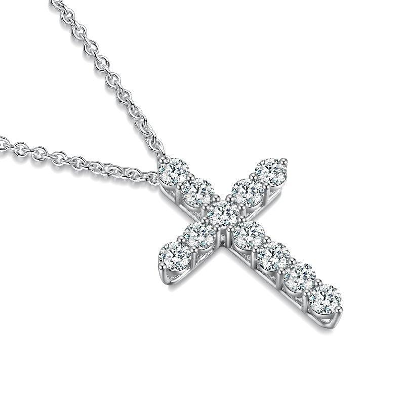 Fashion 18K White Gold Lab Crown Gems Fine Jewelry Cross Necklace - ROISGEMS