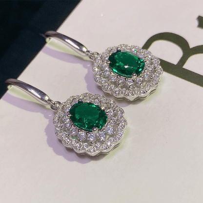 Lab Zambian Emerald Hoop Earrings Silver Dangle Earrings - ROISGEMS