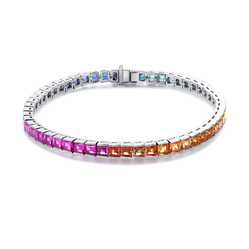 High Quality Diamond Rainbow Design Solid Silver  Bracelet For Lady