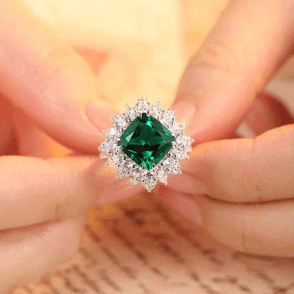 Luxury Design S925 Silver 10*10mm Lab Grown Emerald Rings For Women - ROISGEMS