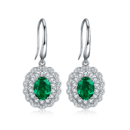 Lab Zambian Emerald Hoop Earrings Silver Dangle Earrings - ROISGEMS