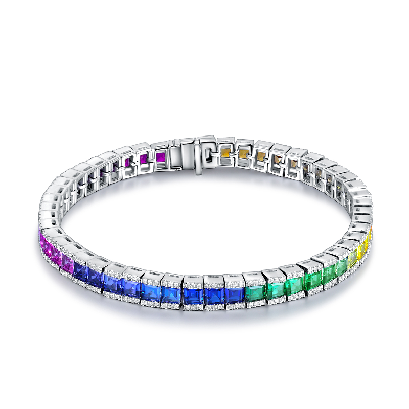 High Quality Diamond Rainbow Design Solid Silver  Bracelet For Lady